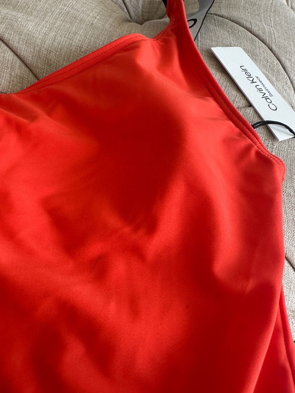 Calvin Klein Vibrant Orange-Red One-Piece Swimsuit - Picture 7 of 8